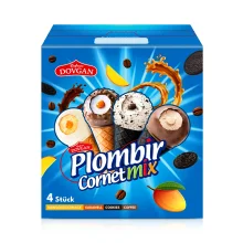 Eis - Cornet Mix, mit Mango-, Karamell-, Cookies- und Kaffeegeschmack, Dovgan, 4 Stk., 440 ml