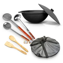 Набор: Печь учаг , чугунный казан 16 л круглое дно, аксессуары