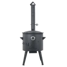 Utschak Feuerofen Ø 40 cm + Gusseisen-Kasan 12 L, Ø 42,5 cm, flacher Boden + Küchenzubehör, Usbekischer Kochtopf aus Gusseisen