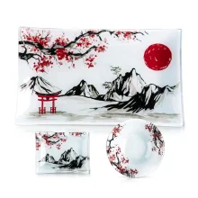 Sushi-Geschirrset - Morgendämmerung in Bergen, Glas, 3-tlg.