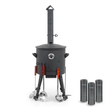 Utschak Feuerofen Ø 40 cm + Gusseisen-Kasan 12 L, flacher Boden + Küchenzubehör, Usbekischer Kochtopf aus Gusseisen