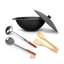 Набор - Казан чугунный, алюминиевая крышка, круглое дно, 22 л, Ø 52,7 см + поварёшка, шумовка: 48 см + лопатка, ложка: 35 см Набор - Казан чугунный, алюминиевая крышка, круглое дно, 22 л, Ø 52,7 см + поварёшка, шумовка: 48 см + лопатка, ложка: 35 см