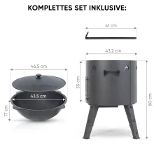 Учаг печь Ø 44 см + чугунный казан 16 л, Ø 46,5 см, круглое дно + кухонные принадлежности, узбекский чугунный казан для гриля и плова
