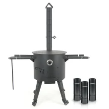 Set - Feuerofen mit Rohr Ø 44 cm + Rohrverlängerung + Herdplatte + Thermometer + Rollen: 4 St + Ablagetisch: 2 St + Zahnstocherspender