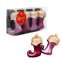 Weihnachtsbaumschmuck-Set - Elfenstiefel, burgund, Kunststoff, 5 x 6,5 cm, 4 Stk.