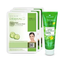 Набор для лица - Огуречный, крем + тканевая маска: 3 шт.