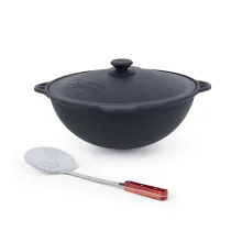 Set - Kasan aus Gusseisen, Aluminiumdeckel, runder Boden, 8 l, Ø 37 cm + Schaumlöffel 48 cm