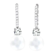 Ohrringe, Silber 925° , Zirkon, Süßwasser-Zuchtperle, englischer Verschluss, 29 mm
