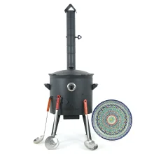 Учаг печь Ø 40 см + чугунный казан 12 л, круглое дно + кухонные принадлежности, узбекский чугунный казан для гриля и плова
