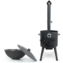 Set - Feuerofen - KasanoFF, für Kasan 12 Liter, Ø 40 cm + Thermometer + Gusseisenkasan, Aluminiumdeckel, flacher Boden, Ø 42,5 cm, 12 l