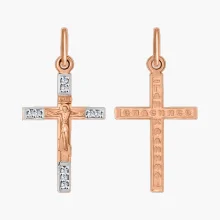 Крест, красное / белое золото 585°, фианит