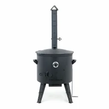 Utschak Feuerofen Ø 49 cm + Gusseisen-Kasan 22 L, Ø 52,7 cm, runder Boden + Küchenzubehör, Usbekischer Kochtopf aus Gusseisen
