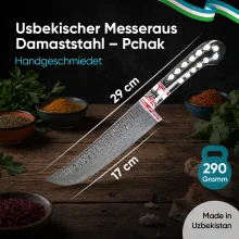 Usbekischer Messer aus Damaststahl – Pchak, 29 cm