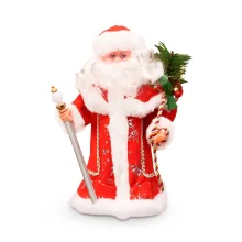 Figur - Weihnachtsmann im roten Pelzmantel, mit Stab, 27 cm