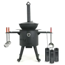 Set - Feuerofen mit Rohr Ø44cm+KasanØ 46,5cm,16 l+Thermometer+Verlängerung+Herdplatte+Rollenset+Ablagetisch+Schaumlöffel+Schöpfkelle+Zahnstocherspende