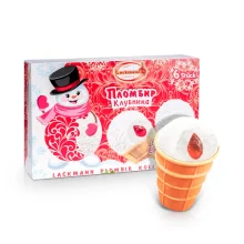 Eis im Waffelbecher - Plombir mit Erdbeerfüllung, Lackmann, 6 x 65 g Eis im Waffelbecher - Plombir mit Erdbeerfüllung, Lackmann, 6 x 65 g