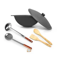 Набор - Казан чугунный, алюминиевая крышка, плоское дно, 22 л, Ø 52,7 см + поварёшка, шумовка: 48 см + ложка, лопатка: 35 см Набор - Казан чугунный, алюминиевая крышка, плоское дно, 22 л, Ø 52,7 см + поварёшка, шумовка: 48 см + ложка, лопатка: 35 см