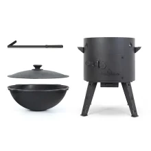 Набор - Учаг - КазаноFF, для Узбекского казана 16 литров, Ø 44 см + казан чугунный, алюминиевая крышка, плоское дно, Ø 46,5 см, 16 л