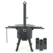 Set - Feuerofen mit Rohr Ø 44 cm Rohr + Rohrverlängerung + Herdplatte + Thermometer + Rollen: 4 Stück + Tisch; 2 Stück + Zahnstocherspender