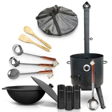 Set: Feuerofen Utschak , Gusseisen-Kasan 16 l runder Boden, Kochaccessoires