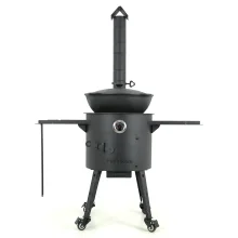 Set-Feuerofen mit Rohr Ø40cm+Kasan, mir Deckel,runder Boden,Ø42,5cm,12+Thermometer+Rollen:4St+Herdplatte+Ablagetisch:2St+Griff+Zahnstocherspender