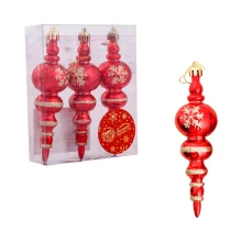 Weihnachtsbaumschmuck Set - Eiszapfen mit Schneeflocke, Kunststoff, rot, 12 x 3,5 cm, 3 Stk.