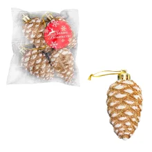 Weihnachtsbaumschmuck Set - Waldzapfen - goldener Glitzer, 4 Stk., 3,5 x 7 cm