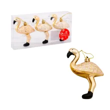  Weihnachtsbaumschmuck-Set - Flamingo, Kunststoff, gold, 11 x 6,5 cm, 3 Stk.