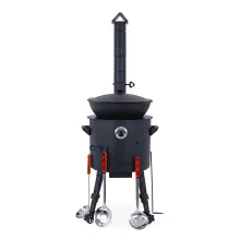Utschak Feuerofen Ø 40 cm + Gusseisen-Kasan 12 L, flacher Boden + Küchenzubehör, Usbekischer Kochtopf aus Gusseisen
