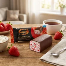 Quarkriegel in Schokoglasur, mit Erdbeergeschmack, Lackmann, 38 g