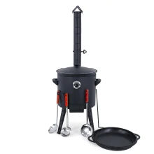 Utschak Feuerofen Ø 40 cm + Gusseisen-Kasan 12 L, flacher Boden + Küchenzubehör, Usbekischer Kochtopf aus Gusseisen
