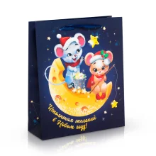 Geschenktüte - Mäuse auf dem Mond, laminiert, 9 x 26 x 30 cm