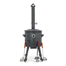 Utschak Feuerofen Ø 40 cm + Gusseisen-Kasan 12 L, runder Boden + Küchenzubehör, Usbekischer Kochtopf aus Gusseisen