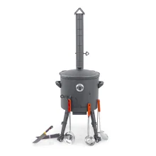 Utschak Feuerofen Ø 40 cm + Gusseisen-Kasan 12 L, flacher Boden + Küchenzubehör, Usbekischer Kochtopf aus Gusseisen