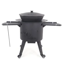 Учаг печь Ø 44 см + чугунный казан 16 л, круглое дно, колёса, столики, плита + кухонные принадлежности, узбекский чугунный казан для гриля и плова