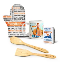 Набор - Posylka.de, кружка + ложка + лопатка + губка + прихватка