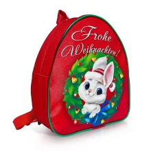Rucksack für Kinder - Frohes neues Jahr! Hase im Kranz, Textil, Farbe rot, 20 x 23 cm