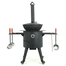  Set - Feuerofen mit Rohr Ø 44 cm+Kasan Ø 46,5 cm, 16 l +Thermometer+Herdplatte+Rollenset+Ablagetisch+Schaumlöffel+Schöpfkelle+Griff+Zahnstocherspende