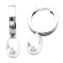 Ohrringe, Silber 925°, Süßwasser-Zuchtperle, englischer Verschluss, 25 mm