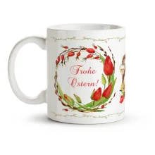 Ostern Tasse - Frohe Ostern, Kaninchen im Korb, Keramik, 330 ml