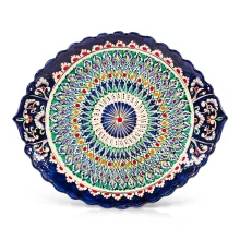 Lagan, geschnitzt, oval, Mehrob РО4, Rishtan-Keramik, 34 х 42 cm