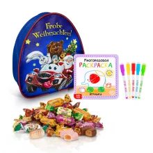 Подарочный рюкзак с конфетами и раскраской - Друзья на тачке, 20 х 23 см