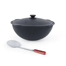 Set - Kasan aus Gusseisen, Aluminiumdeckel, runder Boden,  Ø 38,5 cm, 10 l + Schaumlöffel, 48 cm