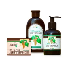 Set für Körper und Haare - Teer, Shampoo + Flüssigseife + feste Seife, Golden Pharm