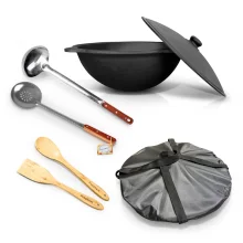 Set: Feuerofen Utschak , Gusseisen-Kasan 10 L runder Boden, Kochaccessoires