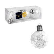 Weihnachtskugeln-Set - Silberne Sterne, Kunststoff, LED-Leuchte, Ø 8 cm, 3-tlg.