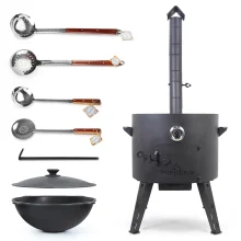 Set - Feuerofen- KazanoFF, für Kasan 22 Liter, Ø 49 cm, Thermometer, Gusseisenkasan, flacher Boden, 22 l, Ø 52,7 cm, Schaumlöffel: 3 Stk., Schöpfkelle