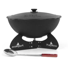 Kasan aus Gusseisen, Aluminiumdeckel, flacher Boden, Ø 46,5 cm, 16 l + Untersetzer + Küchenzubehör