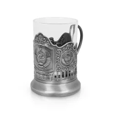 Teeglashalter mit Teeglas - Wappen UdSSR, Metall, silber, 200 ml