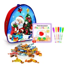 Geschenkrucksack mit Süßigkeiten und Malbuch - Weihnachtsmann, 20 x 23 cm